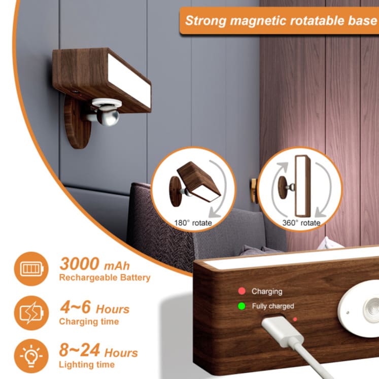 Solid Black Walnut Wooden Wall Light